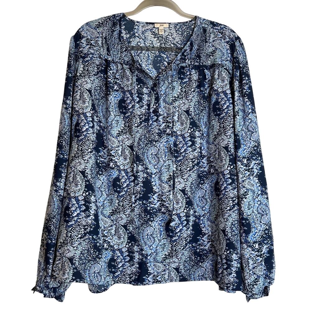 Joie Paisley Peasant Blouse Balloon Long Sleeves Size XXL Blue Boho 1/4 Button